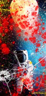 Vibrant cosmic astronaut mobile wallpaper with abstract space design.