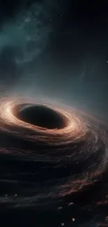 A mesmerizing black hole swirling in space.