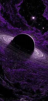 Cosmic black hole with purple hues in space.