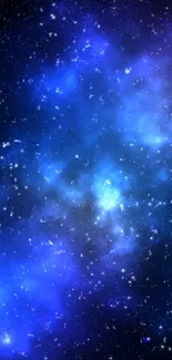 Vivid blue galaxy with stars and nebula on phone wallpaper.