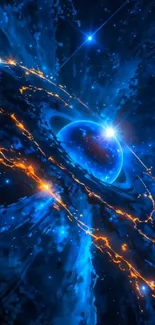 Stunning blue cosmic vortex with glowing accents.