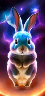 Cosmic bunny with vibrant colors in a fantasy space setting.