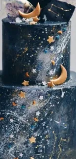 Celestial themed cake with stars and moons.