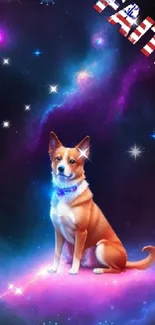 Dog in cosmic galaxy with the word 'Faith' written above.