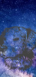 A cosmic dog's face emerges from a starry night sky in this captivating wallpaper.