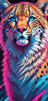 Vibrant cosmic cheetah mobile wallpaper with neon colors.