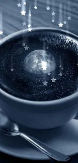 A cup of coffee with a cosmic galaxy swirl inside.