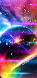 Vibrant cosmic wallpaper with colorful galaxy and nebula effects.