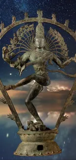 Bronze Nataraja statue with cosmic background.