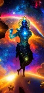 Cosmic deity fantasy art with vibrant colors and mystical ambiance.