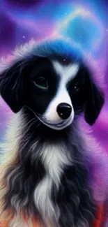 Vivid cosmic dog wallpaper with galaxy background.