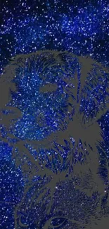 Cosmic night sky wallpaper with a creative dog silhouette made of stars.