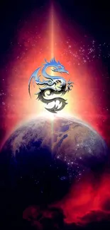 Cosmic dragon with planet mobile wallpaper.