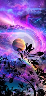 Vibrant cosmic dreamland wallpaper with neon planets.