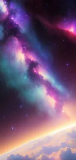 Colorful galaxy and cosmic clouds in space wallpaper.