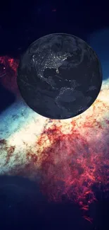 Earth and galaxy mobile wallpaper with vibrant cosmic colors