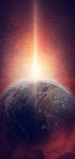 Cosmic sunrise earth wallpaper with vibrant glow in space.