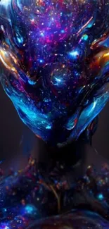 Abstract cosmic entity with dark blue hues and vibrant colors.