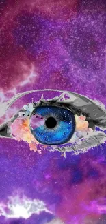 Vibrant cosmic eye with galaxy background.