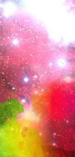 Cosmic fairy wallpaper with a vibrant nebula background and stars.