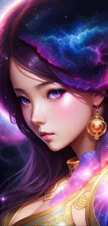 Cosmic fantasy art wallpaper with celestial-themed character and vibrant colors.