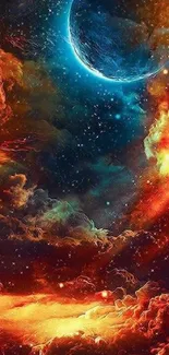 Colorful cosmic fantasy wallpaper with planets and stars.