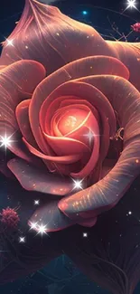 A digital rose shaped like a nebula on a dark space-themed background.