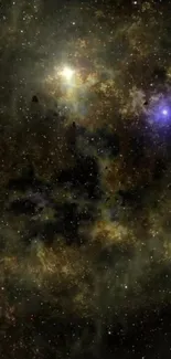 A cosmic galaxy mobile wallpaper with stars and nebulae in dark brown tones.