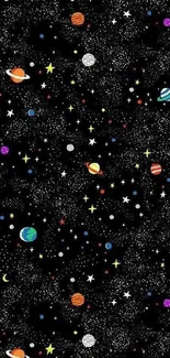 Colorful cosmic wallpaper with planets and stars.