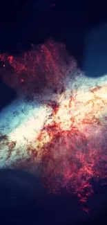 Vibrant cosmic galaxy wallpaper with red and deep blue hues, perfect for phones.