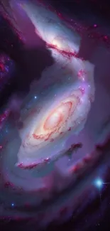 Purple galaxy swirl with stars in cosmic wallpaper.