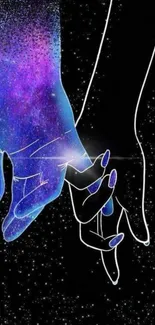 Galaxy hand holding art with starry background.