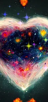 A cosmic heart art wallpaper with vibrant colors and celestial elements.