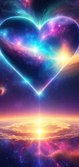 Cosmic heart galaxy wallpaper with vibrant colors and interstellar scene.