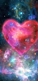 Vibrant cosmic heart in a galaxy wallpaper design.