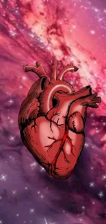 Illustration of a heart in a cosmic space background.