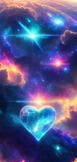 Heart in vibrant starry sky wallpaper art.