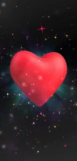 Vibrant red heart with stars on a cosmic galaxy background.