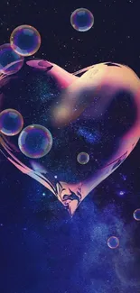 A cosmic heart with galaxy background on phone wallpaper.