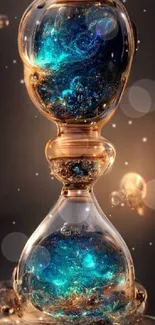 Stunning cosmic hourglass with blue and gold glowing elements on a dark background.