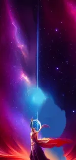 Vibrant cosmic journey mobile wallpaper with nebula and space theme.