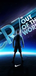 Silhouette on Earth with cosmic CR7 text above