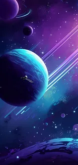 Colorful cosmic wallpaper featuring planets and stars.