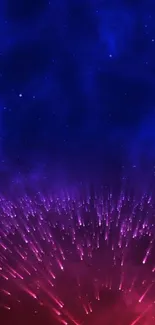 Blue and purple cosmic light burst wallpaper with stars.