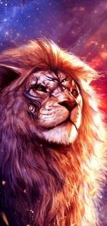 Majestic cosmic lion wallpaper with vibrant colors.