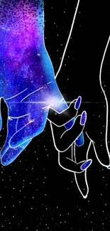 Cosmic-themed hand holding wallpaper with galaxy colors.