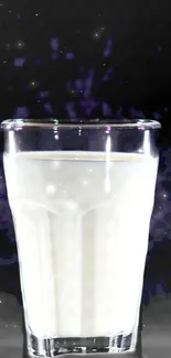 A glass of milk with a cosmic starry background.