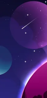 Vibrant cosmic phone wallpaper with stars and colorful planets in deep space.