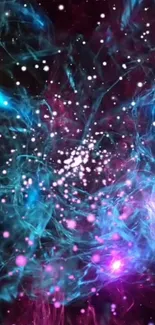 Vibrant cosmic nebula abstract wallpaper with swirling blues and purples.