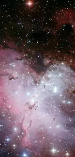 Cosmic nebula wallpaper with stars and shades of purple, pink, and black.